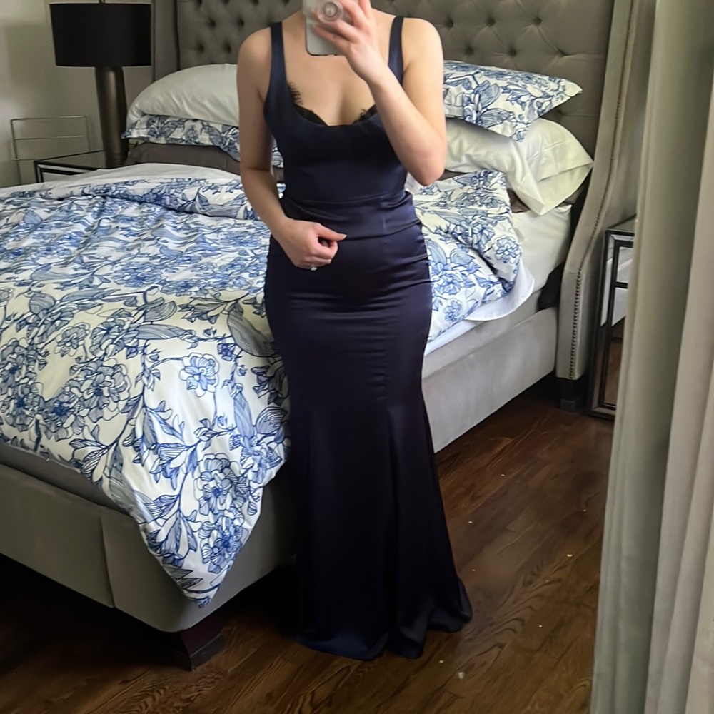 Fame and Partners Ara Lace Trim Satin Dress